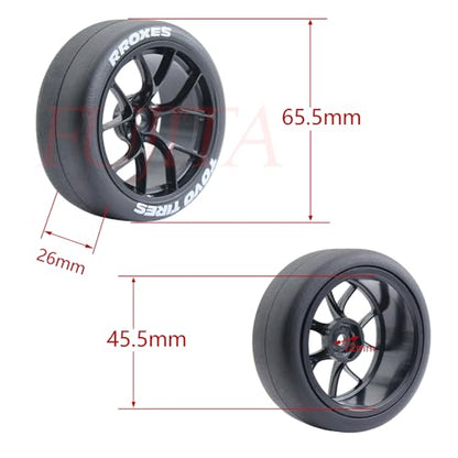 fujita 12mm hex 1/10 RC Drift Tires and Hard Plastic Wheels Rims Rally Racing Tyres for Tamiya XV01 XV02 TT02 PTG HSP RGT Kyosho FAZER MK2 Lc Racing PTG (Black) - color: Black