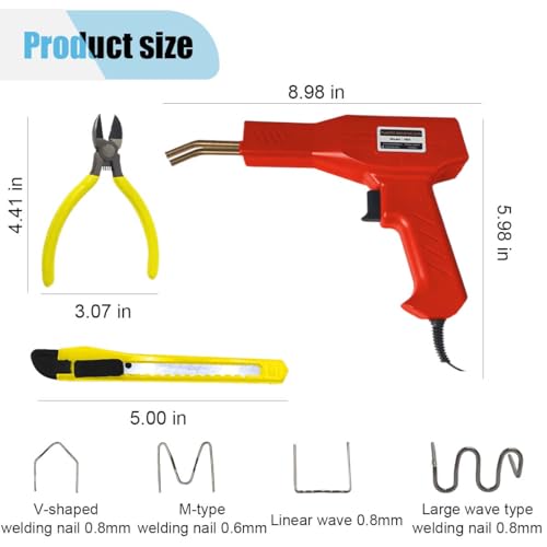 Plastic Welder Kit, Plastic Welder Soldering Gun with 4 Types 1000 Staples, Hot Stapler Plastic Welding Machine Bumper Repair Kit with Carry Case, Plastic Welding Kit for DIYers (Red)