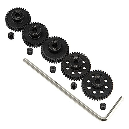 5Pack ShareGoo Steel 48P 3.175mm Pinion Gear Sets 33T 34T 35T 36T 37T fit 3.175mm (1/8-Inch) Shaft Compatible with Arrma HPI Kyosho Losi Axial Traxxas Tamiya Associated 1/10 RC Car Monster Truck Buggy