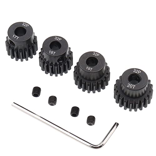 4PCS Metal Steel 32P 5mm Pinion Gear Set 17T 18T 19T 20T with Hex Key for RC Cars(Compatible with 0.8 Metric Pitch)