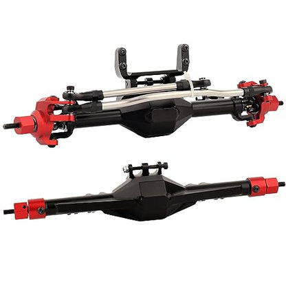 CNC Metal Front and Rear Straight Complete Axle for 1/10 Axial SCX10 II 90046 90047 RC Crawler Car New Upgrade Parts (Red) - color: Red