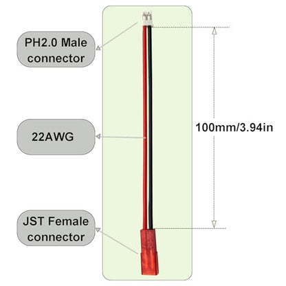 10Pcs JST to PH2.0 2Pin Adapter with 22AWG Cable Wire Compatible with Blade mCP-X Use E-Flite 120 SR Battery & Axial SCX24 1/24 RC Car Lipo Charging