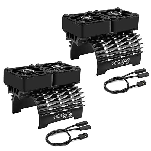 [2 Pack] Twin RC Motor Cooling Fans Surpass Hobby 30mm RC Car Motor Fan with Metal Heatsink for Diameter 40-42mm Motor for 1/8 1/7 RC Car Truck - color: 2 Pack Black With Heatsink For 40/42mm Motor
