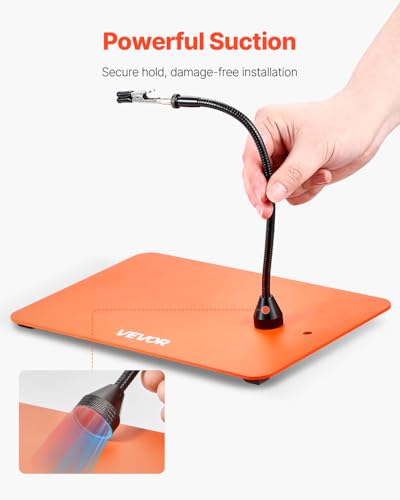 VEVOR Magnetic Helping Hands Soldering Station, 4 Flexible Arms Third Hand Tool with 3X LED Magnifying Lamp & Non-Slip Heavy-Duty Base, Soldering Helping Hands for Electronic Repair Craft Hobby DIY - style: 11*7in Large Base with Magnifying Light