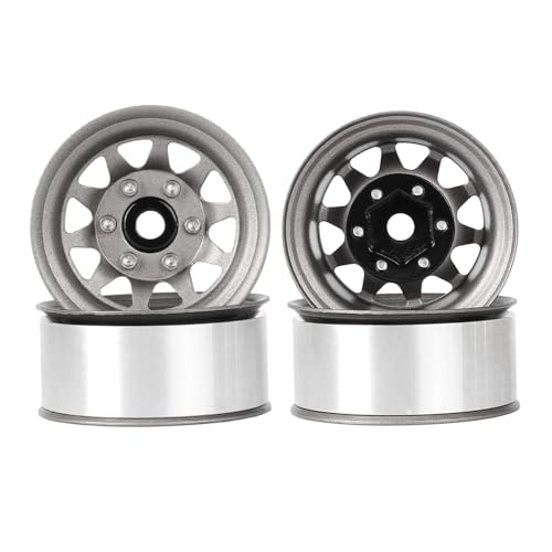 4PCS 1.55 Inch Aluminum Alloy Metal 10Holes Beadlock Wheel Rim Hubs Replacement Accessory for Tamiya AX90069 D90 TF2 CC01 CC02 1/10 RC Crawler Car Upgrade Parts(A-Grey) - color: A-grey