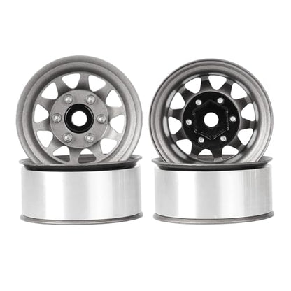 4PCS 1.55 Inch Aluminum Alloy Metal 10Holes Beadlock Wheel Rim Hubs Replacement Accessory for Tamiya AX90069 D90 TF2 CC01 CC02 1/10 RC Crawler Car Upgrade Parts(A-Grey) - color: A-grey