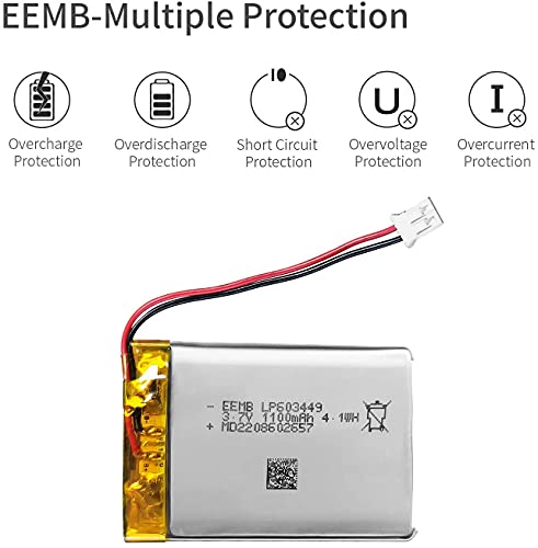 EEMB 4PACK Lipo Battery 3.7V 1100mAh 603449 Rechargeable Wire JST 2.0mm