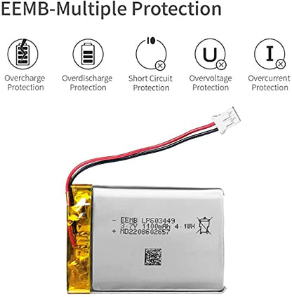 EEMB 4PACK Lipo Battery 3.7V 1100mAh 603449 Rechargeable Wire JST 2.0mm