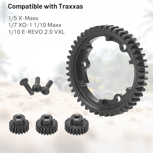 daitoku 46T 1 Mod Hardened Steel Spur Gear with 18T 20T 22T Motor Pinion Gear Compatible with Traxxas 1/10 Maxx 1/5 X-Maxx 1/10 E-REVO 2.0 VXL 1/7 XO-1 - size: 46T