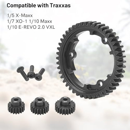 daitoku 46T 1 Mod Hardened Steel Spur Gear with 18T 20T 22T Motor Pinion Gear Compatible with Traxxas 1/10 Maxx 1/5 X-Maxx 1/10 E-REVO 2.0 VXL 1/7 XO-1 - size: 46T
