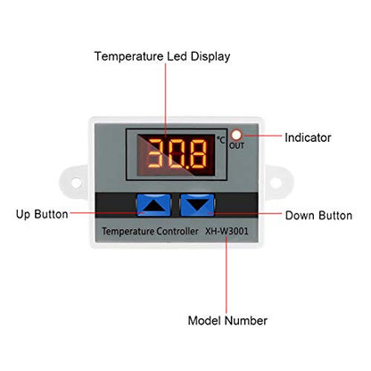 Digital LED Temperature Controller Module, XH-W3001 Thermostat Switch with Waterproof Probe, Programmable Heating Cooling Thermostat (12V 10A 120W) - style: 12V