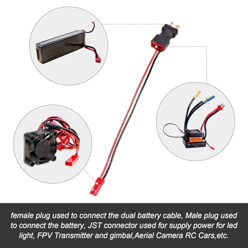 Hobbypark T Plugs to JST Connector Adapter 22AWG Wire RC Battery Connectors (2-Pack)
