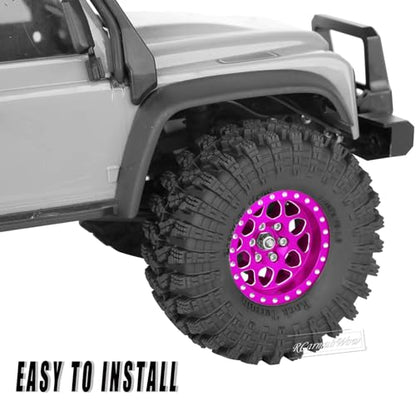1.3" Beadlock Wheel Tires Set for 1/18 1/24 SCX24 TRX4M RC Crawler Car,Alloy RC Wheel Rims Brass Coating Rings All Terrain RC Tires,Pink - color: Pink(4pcs)