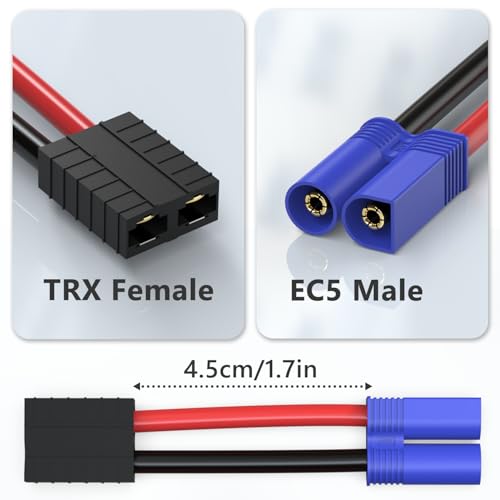 Cordro 2 Pair RC LiPo Battery Connector Adapter Compatible with TRX/Traxxas Lipo Battery Plug to EC5 Male Female on ESC Charger