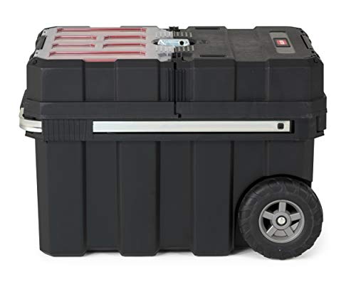 Keter Masterloader Resin Rolling Tool Box with Locking System and Removable Bins – Perfect Organization and Storage Chest for Power Drill, Tape Measure, and Screwdriver Set, Black | Black, Heavy Duty, Weatherproof, All Terrain Wheels, Durable, Easy Slide