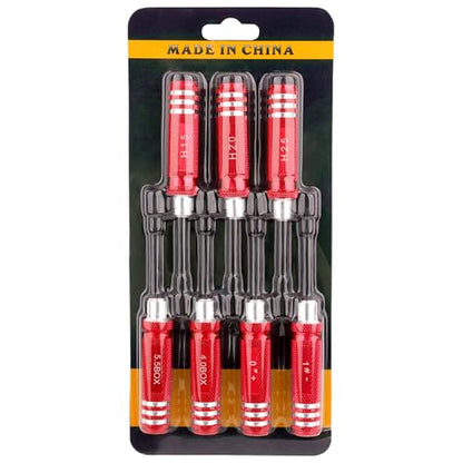 7-in-1 Mini Hex Screwdriver Set (0.05",1.5,2.0,2.5mm) & Box Wrench (4.0,5.0,5.5mm) Nut Screw Driver|RC Tool Kit|Phillips| Compatible with TRX4M SCX24 1/24 1/18 1/16 RC Cars Drone Repair(Red) - color: Red