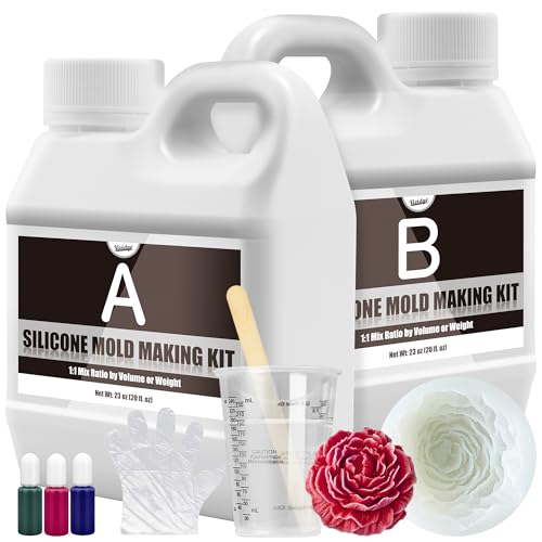 Silicone Mold Making Kit, 46oz/1.2L Liquid Silicone Rubber 15A for Casting | Translucent 1:1 silicone rubber kit includes 3 color pigments for making resin, candle, soap and craft molds with easy mixing - color: Translucent, 46oz