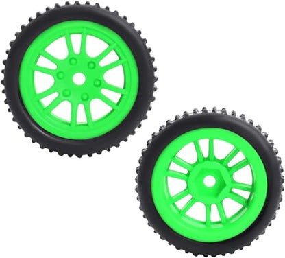 4PCS Pre-Mounted Pin Buggy RubberTires and Wheel Rims Set 7MM Hexagon for 1/24 Losi Micro-B RC Car Upgrades Parts (Green) - color: Green