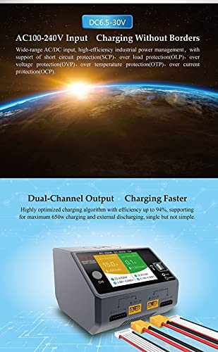 HOTA D6 Dual Port Rc Hobby Battery Charger Support AC DC 6.5-30V Input, 650W 15A without Power Supply Unit