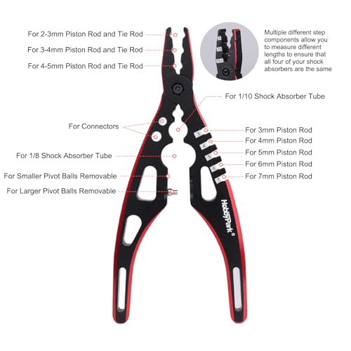 HobbyPark Multi-Function RC Shock Pliers Tool RC Shock Shaft & Tie Rod Clamp, Ball Link Remover for 1/8 1/10 RC Car Truck Crawler Buggy Drift (Black & Red) - color: Black & Red