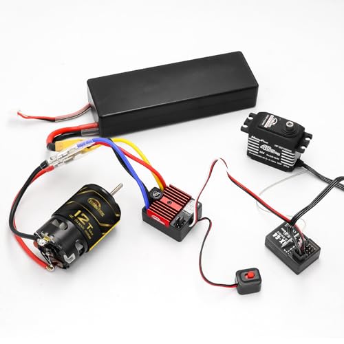 550 12T Brushed Motor and 60A Waterproof Brushed ESC Electronic Speed Controller for Axial RC4WD Cross HPI Mist GMADE D90 D110 TF2 SCX10 1/10 Remote Control Car Truck (Red) - color: Red