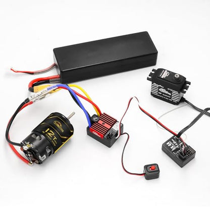 550 12T Brushed Motor and 60A Waterproof Brushed ESC Electronic Speed Controller for Axial RC4WD Cross HPI Mist GMADE D90 D110 TF2 SCX10 1/10 Remote Control Car Truck (Red) - color: Red