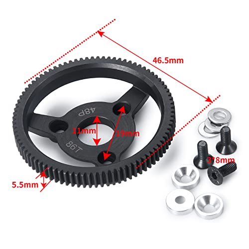 MOHERO Metal Spur Gear 48P 86T Transmission Gears for 1/10 Slash 2wd Rustler Stampede Telluride RC Car - size: 48P 86T