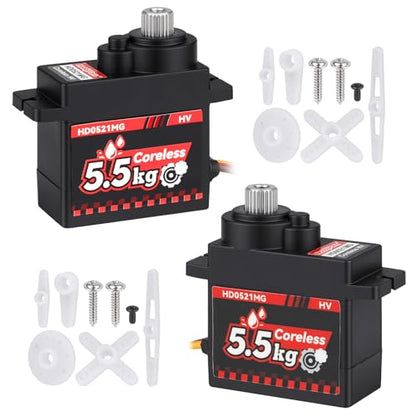 HobbyPark 2-Pack Waterproof 5.5kg High Torque Micro Servo Coreless Motor Metal Gear Arduino Servo RC Servo for 1/24 Crawler Cars Boats Robotics SCX24 Steering Servo 4.8-8.4V