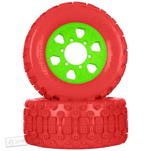 RC 1/10 Short Course Tires with 12MM 14MM 17MM Hex Compatible with Arrm a Senton,Axia1,Slash 2WD/4×4 4WD,Red cat, RC 4WD,Heavy Duty High Grip Rubber Tires w/Plastic Wheels,Red&Green - color: Red&green(4pcs)