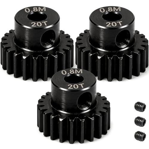 3-Pack Steel Metal 0.8M 5mm Pinion Motor Gear Sets 20T Compatible with HPI Kyosho Losi Axial Tamiya 1/8 1/10 RC Car Monster Truck Buggy, 0.8 Module Gear for Traxxsa Arrma - style: 3Pcs 20T