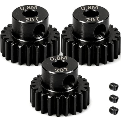 3-Pack Steel Metal 0.8M 5mm Pinion Motor Gear Sets 20T Compatible with HPI Kyosho Losi Axial Tamiya 1/8 1/10 RC Car Monster Truck Buggy, 0.8 Module Gear for Traxxsa Arrma - style: 3Pcs 20T