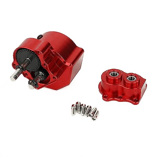 All Metal Front Planetary Motor Transmission Prefixal Gearbox Transfer Case with Hardened Steel Drive Shaft for 1/10 RC Crawler Car Axial SCX10 & SCX10 II 90046 Upgrade Parts (red) - color: Red