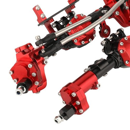 CNC Anodized Complete Front & Rear Portal Axle for 1/10 RC Crawler Car Axial SCX10 II Deadbolt 90046 90047 SCX10 90028 90027 Metal Upgrade Parts (red) - color: Red