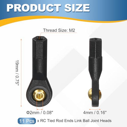 MECCANIXITY M2xL19mm RC Plastic Tied Rod Ends Link Ball Joint Head Kit Ball Head Link Joints Steering Linkage Upgrade Accessories for RC Crawler Car Pack of 11, Black - size: M2xL19mm