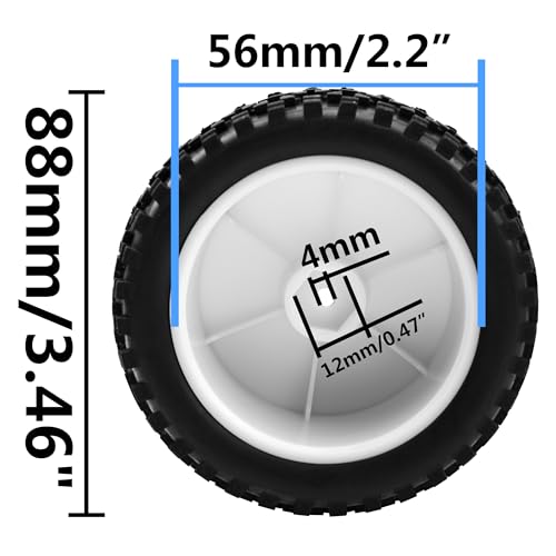 4Pack HIRCQOO OD 88mm/3.46" Front and Rear Rubber Tire Tyre & Plastic Wheel Rims 12mm Hex Hub Compatible with Redcat HPI HSP ExceedRC Kyosho Losi 1/10 Scale Off Road Buggy (White) - color: White