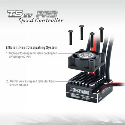 1-3S Supersonic 390 Sensored Brushless Motor 8.5T/10.5T/13.5T/17.5T TS80 Pro 80A ESC for 1/12 1/14 Scale Off-Road Buggy Truck Crawler RC Car (Black TS80A) - color: Black TS80A