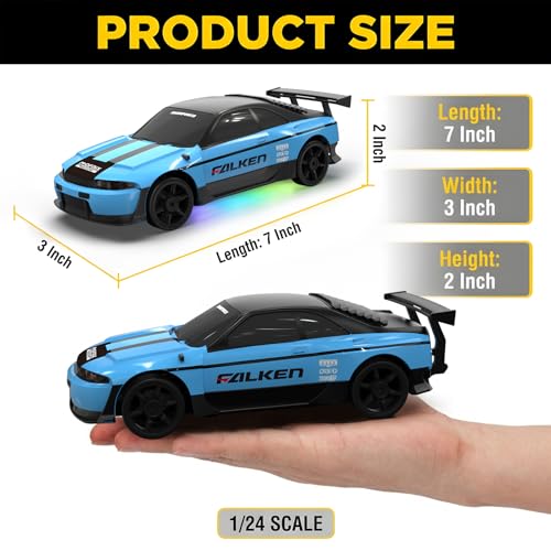 Remote Control Car RC Drift Car 2.4GHz 1:24 4WD 15KM/H High Speed Racing Sport Car with LED Lights Drifting Tire Racing Sport Toy for Adults Boys Girls Kids Gift - color: Blue