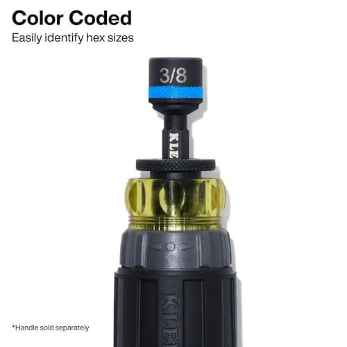Klein Tools 32926S 2-Inch Magnetic Power Nut Setters, Compact Impact Driver Set, Color-Coded, SAE, Impact-Rated, 6-Piece - size: 2-Inch / 6-Piece Set, SAE