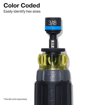 Klein Tools 32926S 2-Inch Magnetic Power Nut Setters, Compact Impact Driver Set, Color-Coded, SAE, Impact-Rated, 6-Piece - size: 2-Inch / 6-Piece Set, SAE