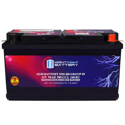 Mighty Max Battery MM-H8 Start and Stop Car BCI Group 49 12V 95Ah, 160RC, 900 CCA Rechargeable AGM Car Battery - style: Group 49