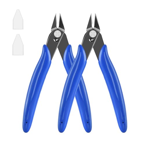 5 Inch Micro Flush Cutter, 2 Pack Small Wire Cutters Spring Loaded Cutting Pliers, Wire Cutters for Jewelry Making, Soft Copper Wire, Floral, Electronics, Model Craft, Heating Wire, 3D Print - color: 2 Pack
