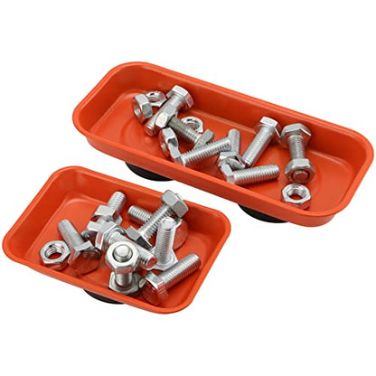 10 Piece Magnetic Parts Trays Set, 2 Sizes Stainless Steel Magnetic Tool Tray for Small Parts, Bolts, Nuts, Pins Tools Organization, 5.9x2.5/3.6x2.4 Inch, Orange