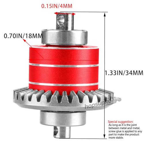 RC Front & Rear Diff Gear Upgrades Part for 1/14 MJX 14210 14211,Metal Rear Gears Differential Assembly,Replacement 16420G2,Red - color: Red(for 1/14)