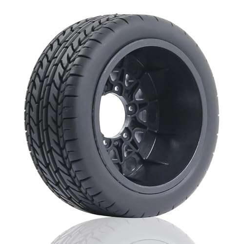 1/10 1/8 RC Short Course Truck Tires OD 4.33" and Wheels 12mm 14mm 17mm Hex for 1:8 1:10 Scale Off Road Truck Car Traxxas Slash 2WD 4×4 Rc4wd Arrma Senton Axial Losi Redcat 4PCS (Black) - color: Black