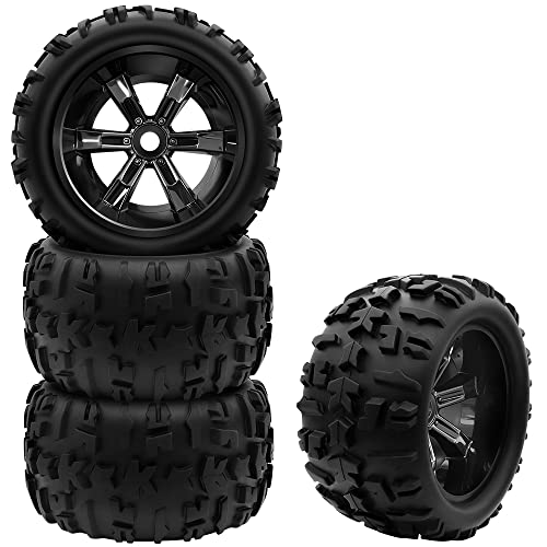 GLOBACT 1/8 1/10 RC Monster Tires 17mm Hex RC Wheels and Tires PreGlued | Preglued RC Tires, Fits TRX E-Revo/T-Maxx/Summit/Kraton/Outcast