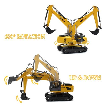 Fistone RC Semi Truck & Excavator Set, 2.4Ghz Remote Control Toys, 1:24 RC Semi-Trailer Engineering Tractor With Sound and Lights, Construction Vehicles for Boys - color: Gray