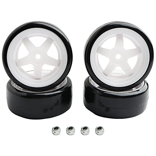 4PCS 12mm Hub Wheels,1:10 63mm Hard Plastic RC Drift Cars On Road Touring Racing Bald Tires for Traxxas HSP Tamiya HPI Kyosho On-Road Drifting Car Trucks(White) - color: White