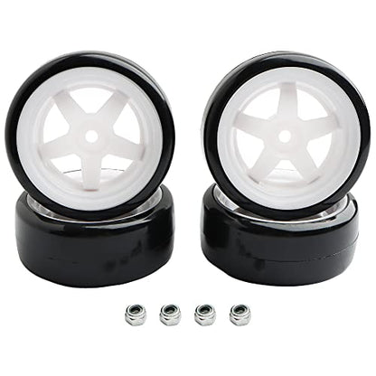 4PCS 12mm Hub Wheels,1:10 63mm Hard Plastic RC Drift Cars On Road Touring Racing Bald Tires for Traxxas HSP Tamiya HPI Kyosho On-Road Drifting Car Trucks(White) - color: White