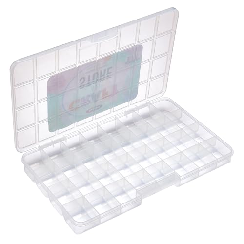 RoseArt Transparent 32 Grid Plastic Storage Box with Fixed Dividers - Organization Container for Loose Beads, Washi Tapes, Jewelry Supplies, Fishing Tackle and More - Made in U.S.A.