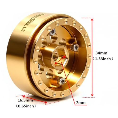 Brass 1.3 Beadlock Wheels Heavy 68g/Rim Fits TRX4M SCX24, 4-Pack | adjustable offset Brass color rims with 7mm hex hub, upgrade accessory parts for 1/18 & 1/24 micro RC crawlers - color: Brass